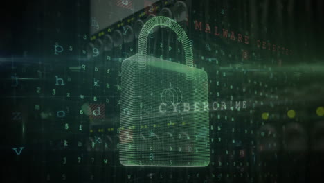 Animation of changing numbers and letters over online security padlock