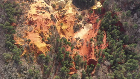 Aerial-shot-red-soil-ochre-texture-abstract-pine-trees-Colorado-Provencal