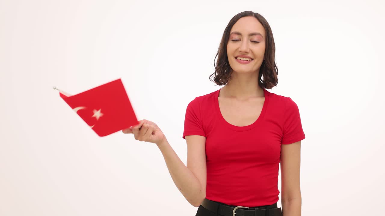 Young Woman Holding Turkish Flag