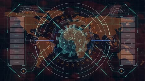 Animation-of-covid-19-cell-and-data-processing-over-world-map