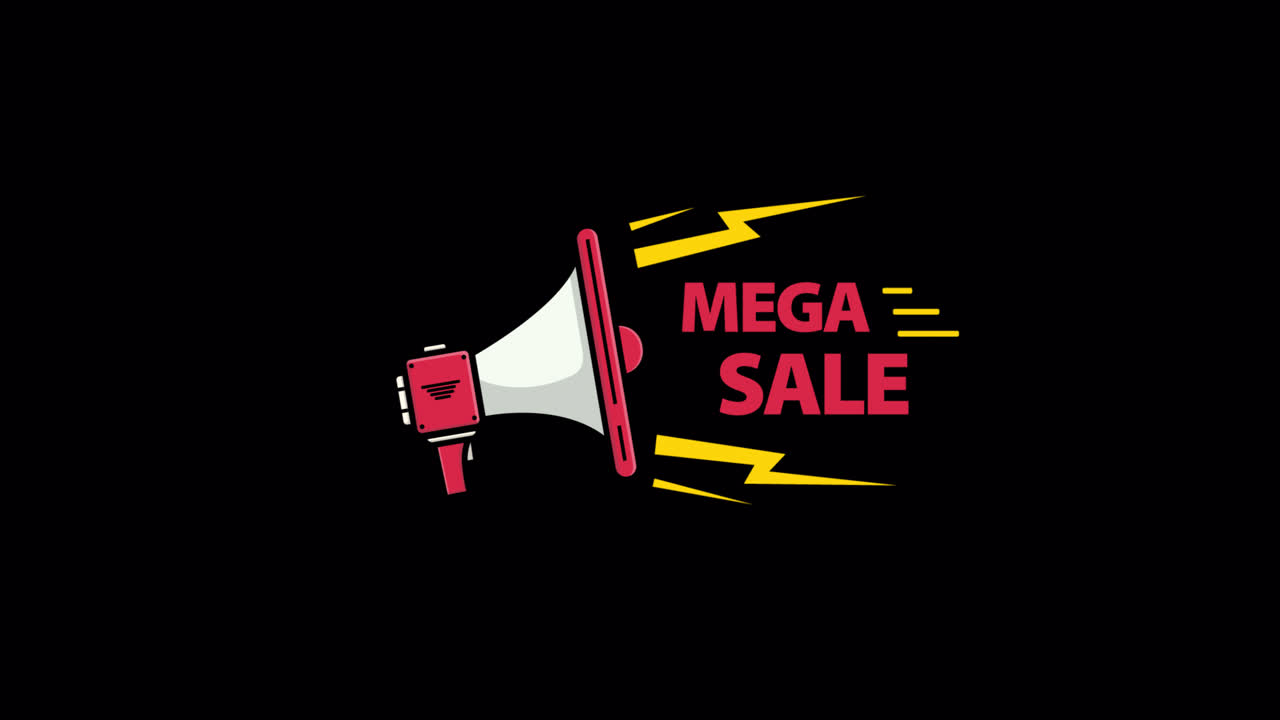 Megafono animato con annuncio di mega saldi