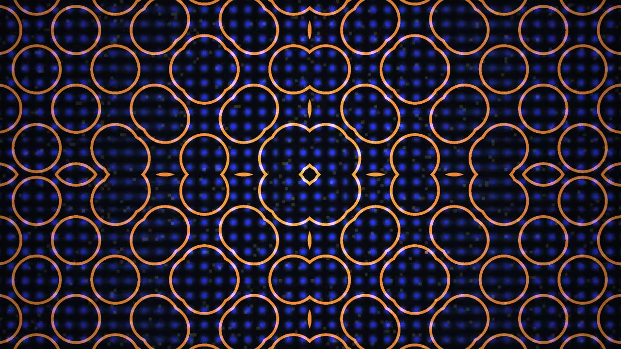 Abstract Geometric Pattern with Pulsing Orange Circles and Blue Grid