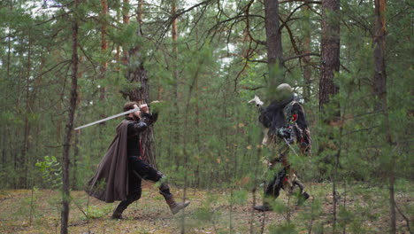 knight-fights-monster-in-forest,-role-playing-games