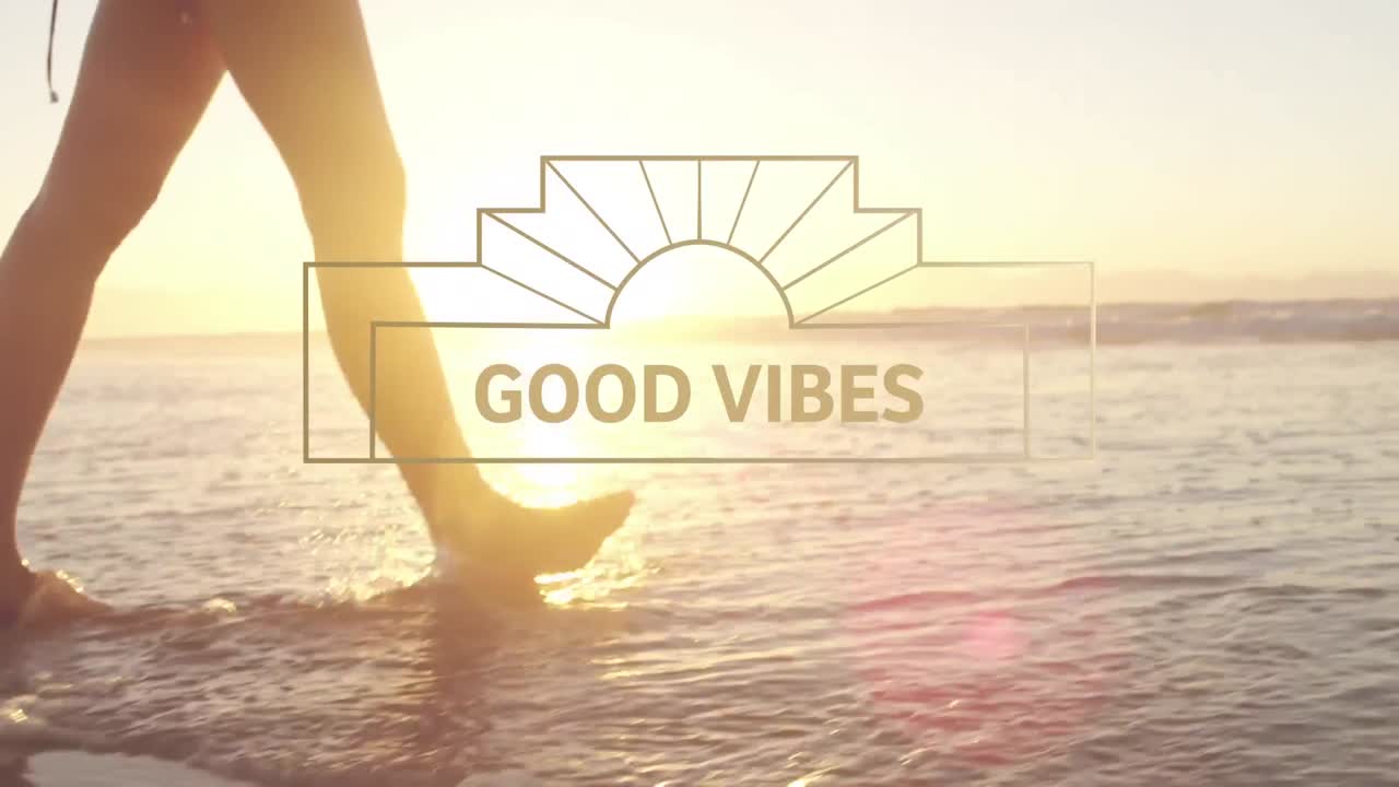 해변에 있는 여성에 대한 바이브 텍스트의 애니메이션