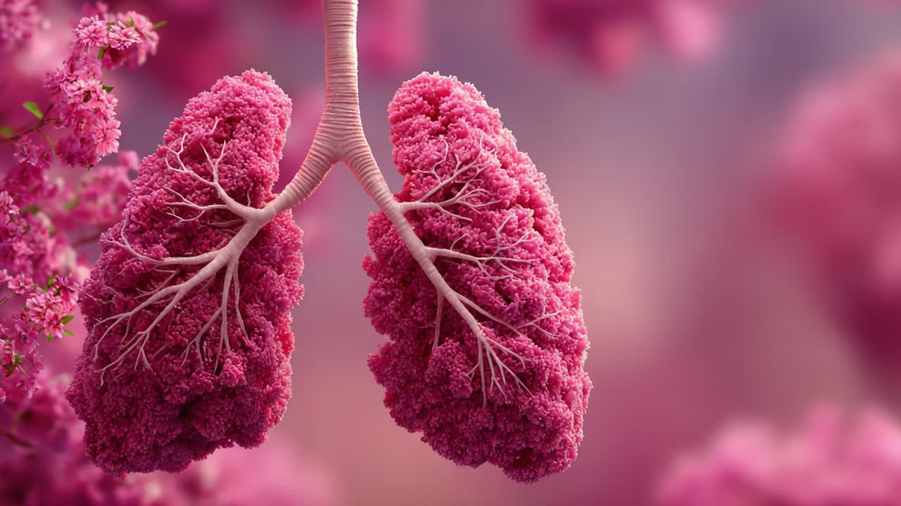 Polmoni circondati da una bellezza floreale in fiore: un'esplosione di vita colorata che rappresenta il ruolo fondamentale del respiro in un ambiente naturale
