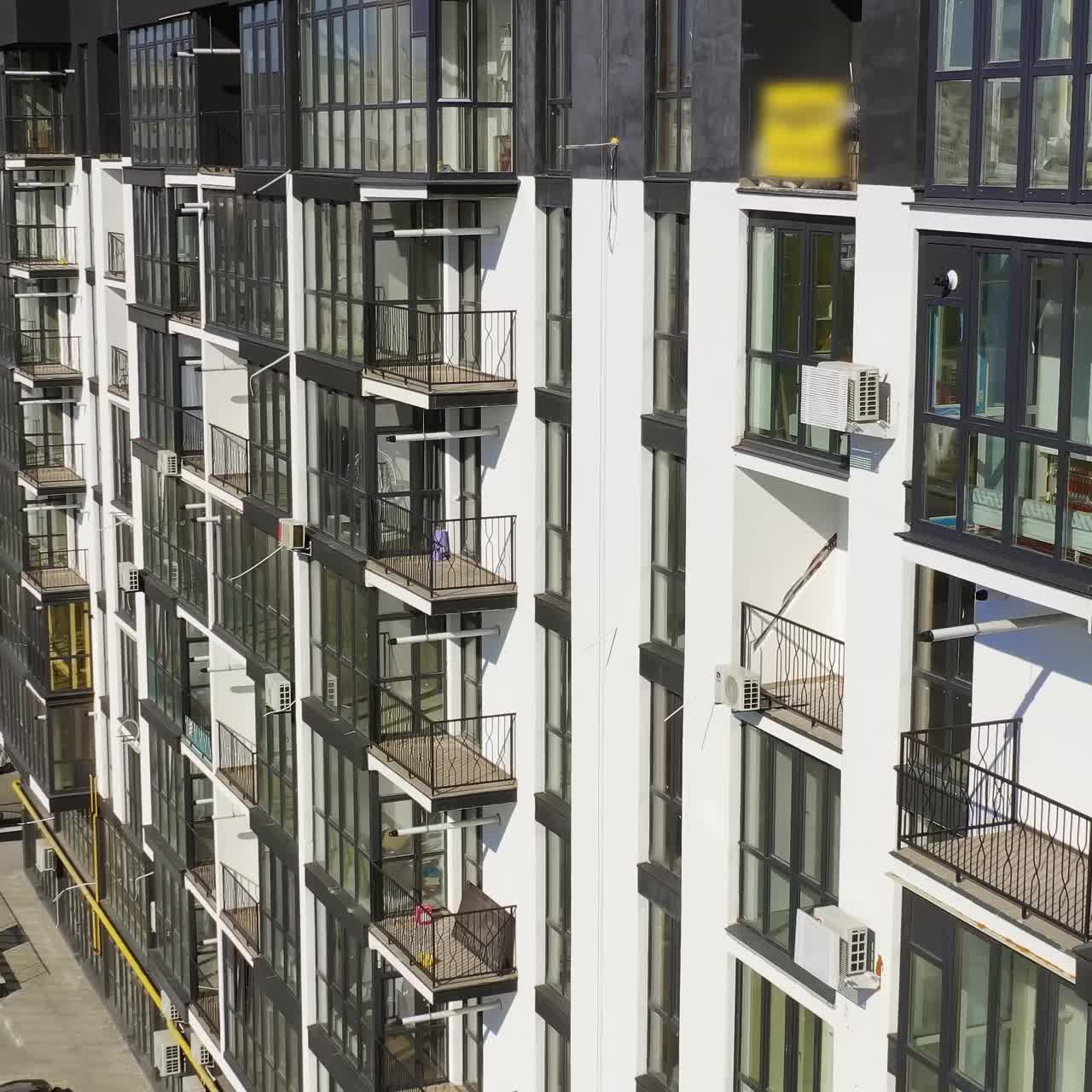 Aerial view of new house. Facade of new house for city residents