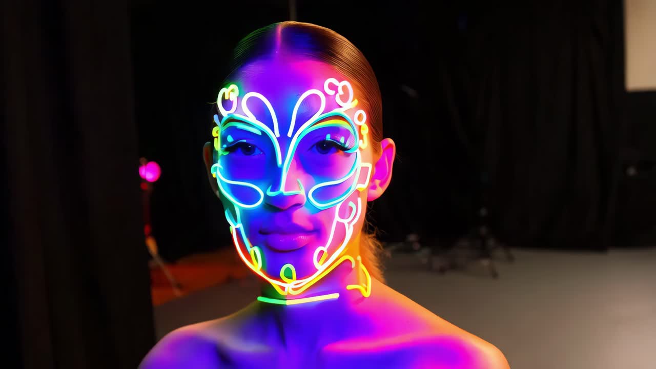 mujer con máscara de neón