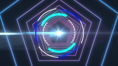 animación de la exploración del alcance sobre formas de neón y rastros de luz sobre fondo negro