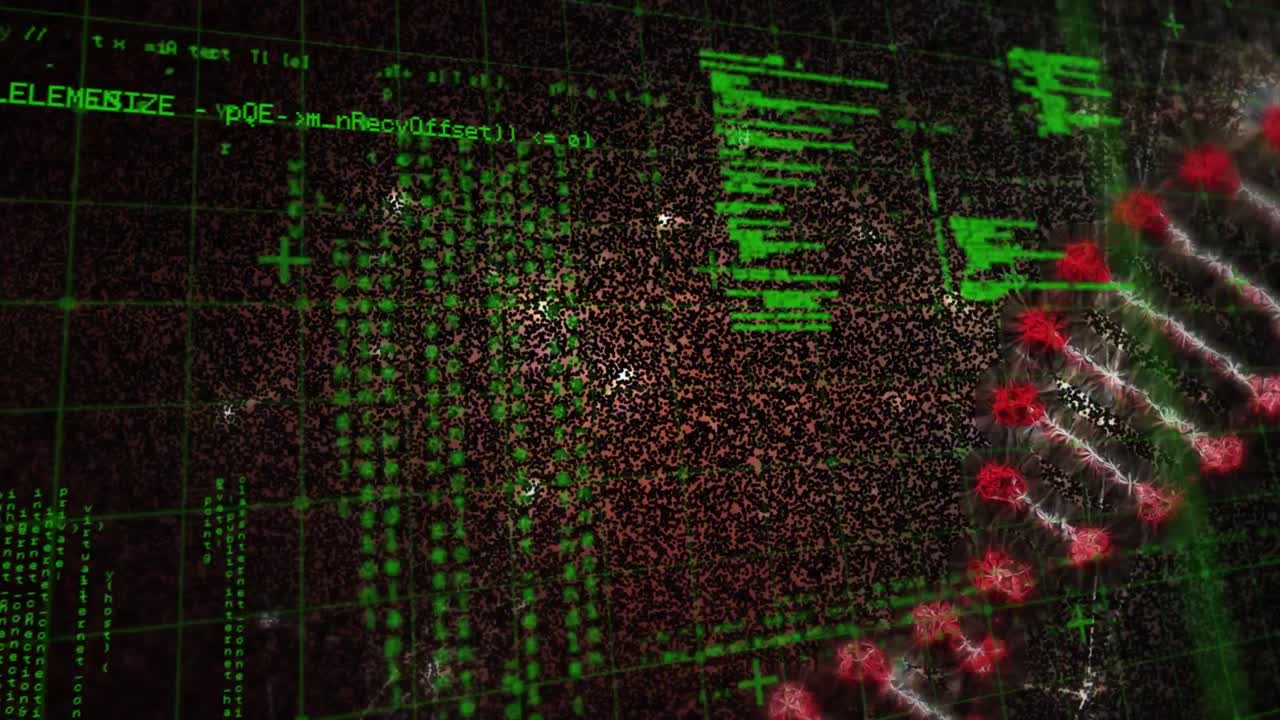 animación del procesamiento de datos sobre el hilado de cadenas de adn en 3d