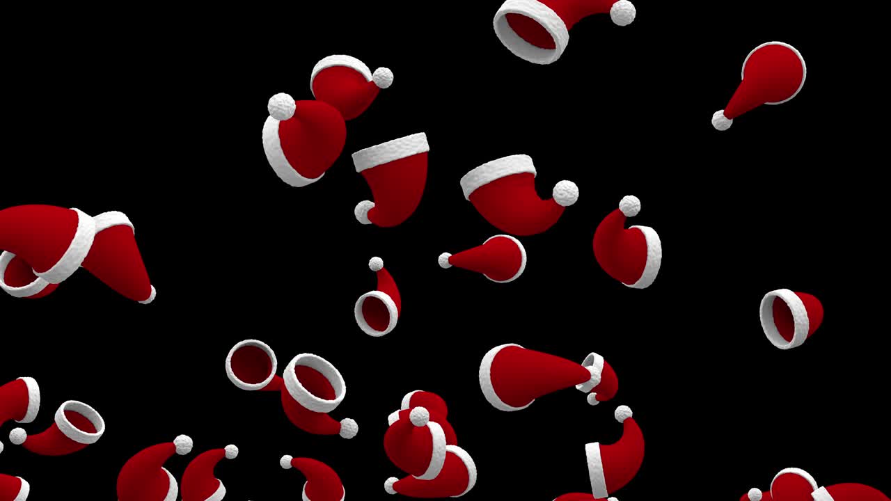 산타클로스 빨간 모자는 녹색 크로마 키와 검은색 배경에 공중에 높게