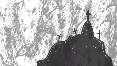 animación del cementerio de halloween sobre un fondo gris en movimiento