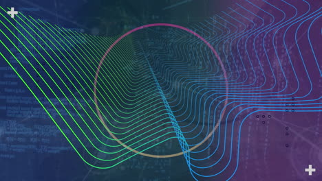animación de formas abstractas, red de conexiones y procesamiento de datos sobre un fondo púrpura.