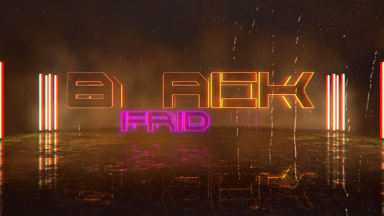 texto de introducción de animación viernes negro y fondo de animación cyberpunk con luces de neón 1