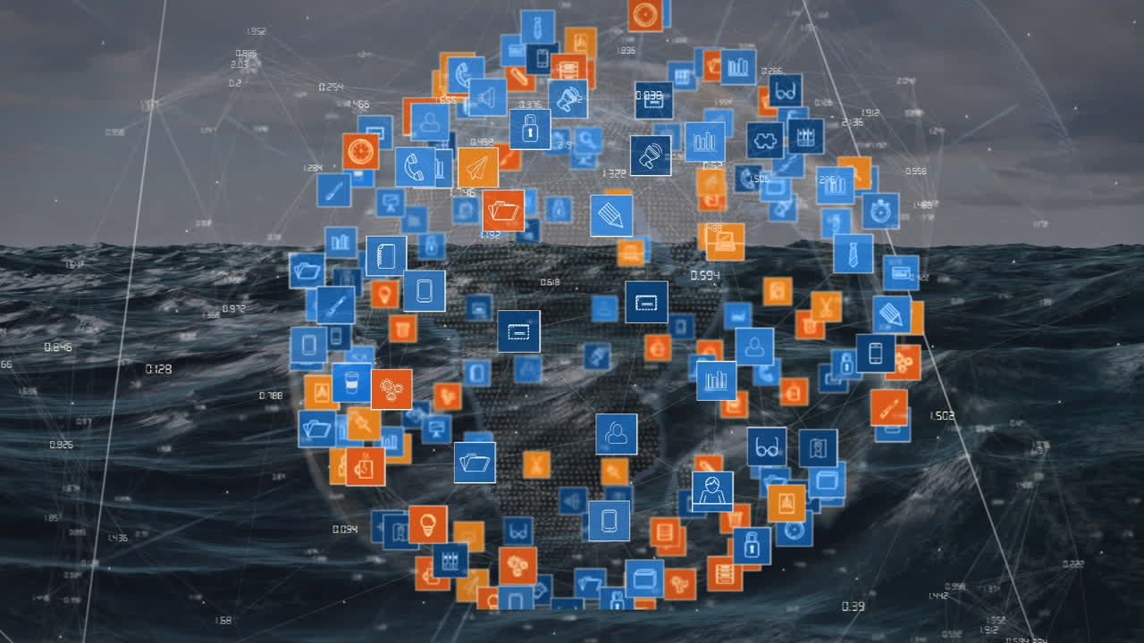 animación de la red de conexiones sobre el paisaje marino