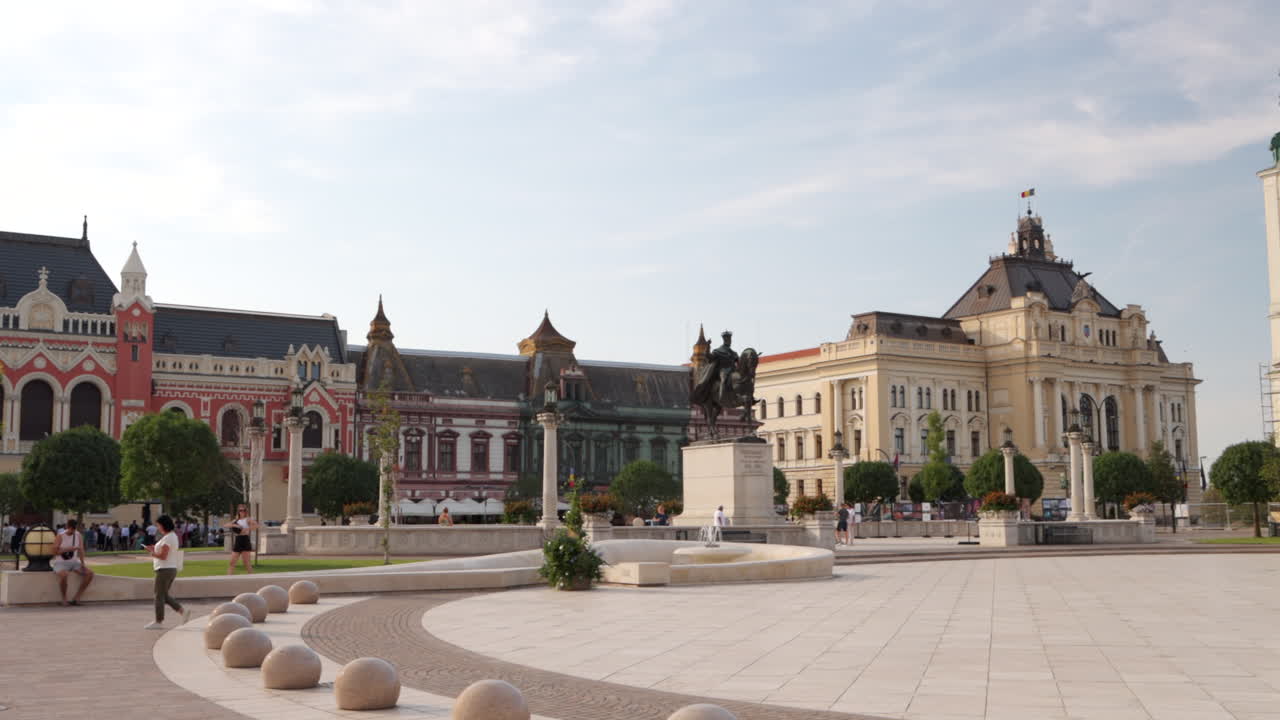 Saint Ladislaus I Church, Oradea City Hall, And Palace of Greek-Catholic Bishopric In Oradea, Romania. panning shot