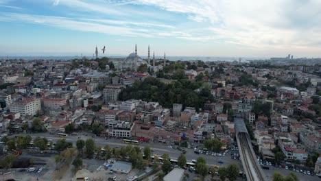 suleymaniye mosque and metro bridge drone video istanbul turkey