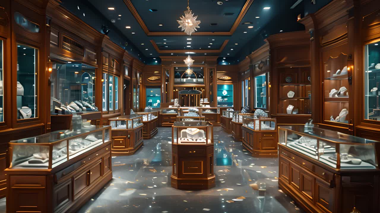 Luxurious Jewelry Store Interior with Display Cases