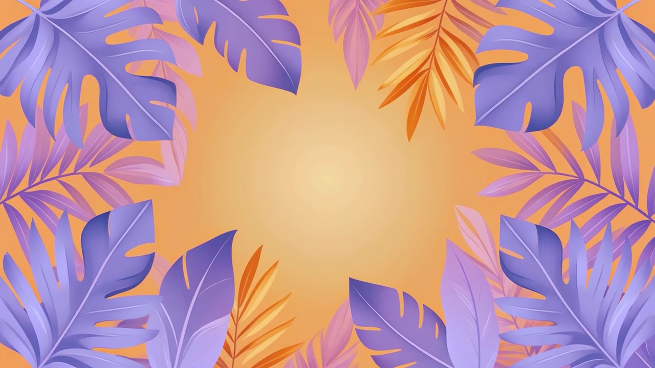 Animated Tropical Leaves Frame with Vibrant Gradient Background