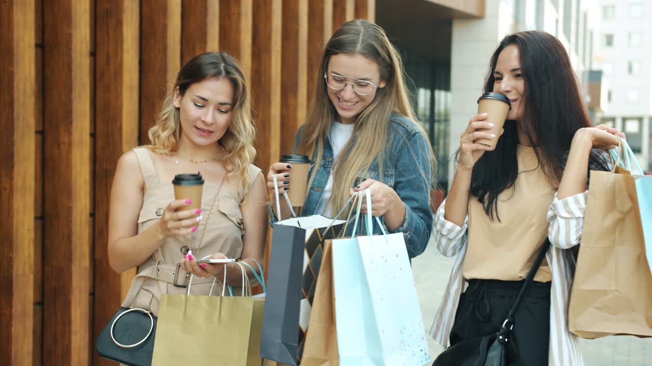 Three Friends Enjoying a Shopping Spree and Coffee