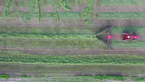 vista aérea de un tractor cosechando heno en el campo