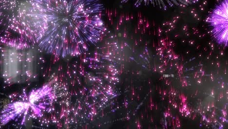 animación de fuegos artificiales rosados y rojos explotados en el cielo nocturno