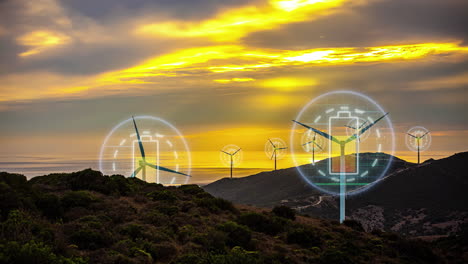 visualización de la carga de la batería, generadores de energía eólica que recogen energía - lapso de tiempo