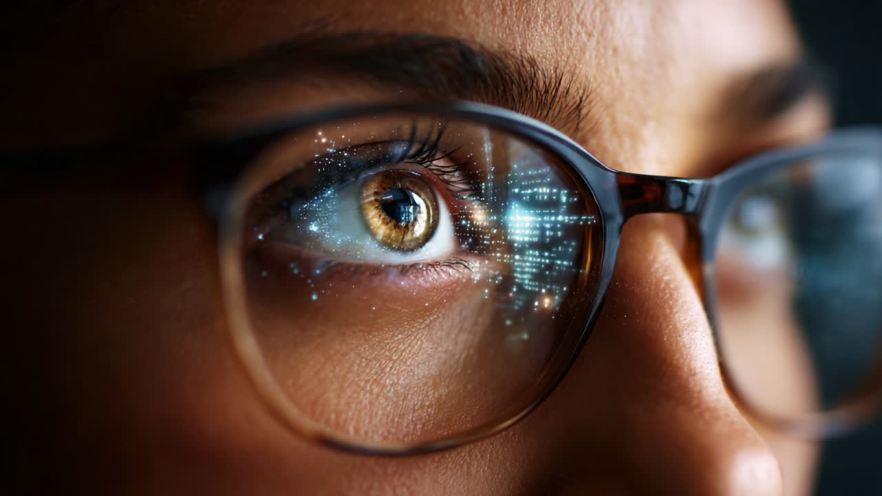 Captivating Gaze: Exploring the Fusion of Human Eyesight and Digital Visuals in a Close-Up Perspective, Highlighting the Intricate Connection Between Humanity and Technology