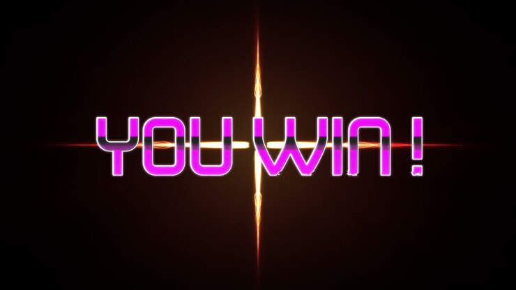 Animation of you win text and star on black background
