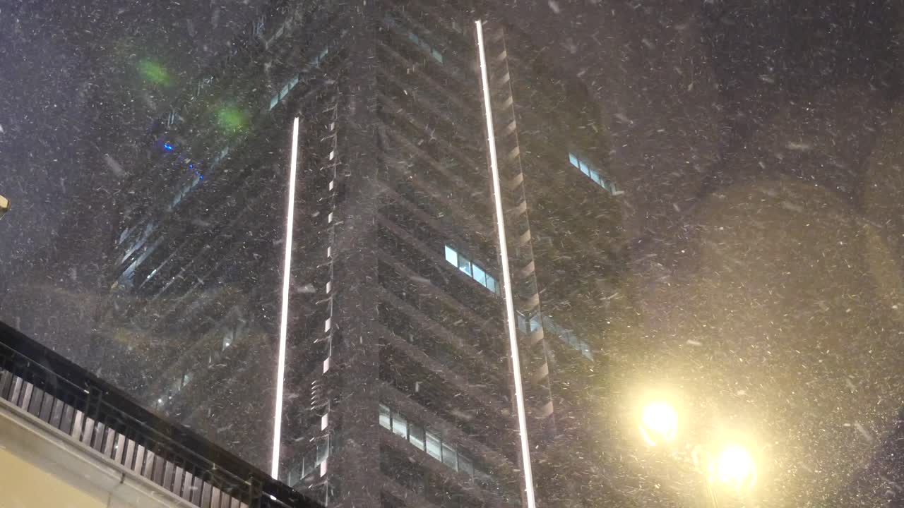 tormenta de nieve por la noche sobre el rascacielos