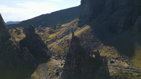 The-rugged-landscape-of-old-man-of-storr-on-the-isle-of-skye-in-scotland,-aerial-view