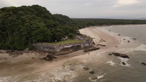 drone-view-Fort-Nossa-Senhora-dos-Prazeres,-Ilha-do-Mel,-Paranagua,-Parana,-Brazil