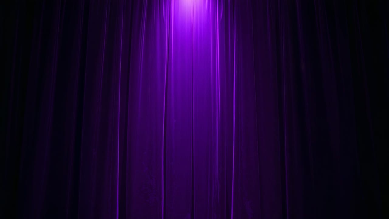Pulsing spotlight illuminating velvet stage curtain on theater stage, creating theater ambiance
