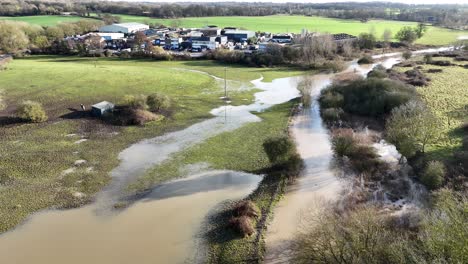 flooded river roding near ongar essex uk drone,aerial