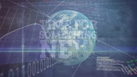 animation of data processing and globe over time for something new text