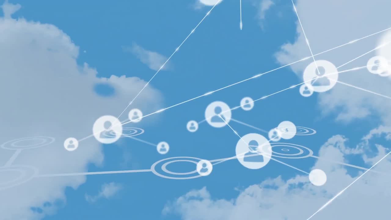 클라우드 상의 디지털 아이콘으로 연결 네트워크의 애니메이션