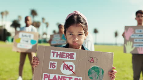 Girl-kid,-poster-and-climate-change-in-nature