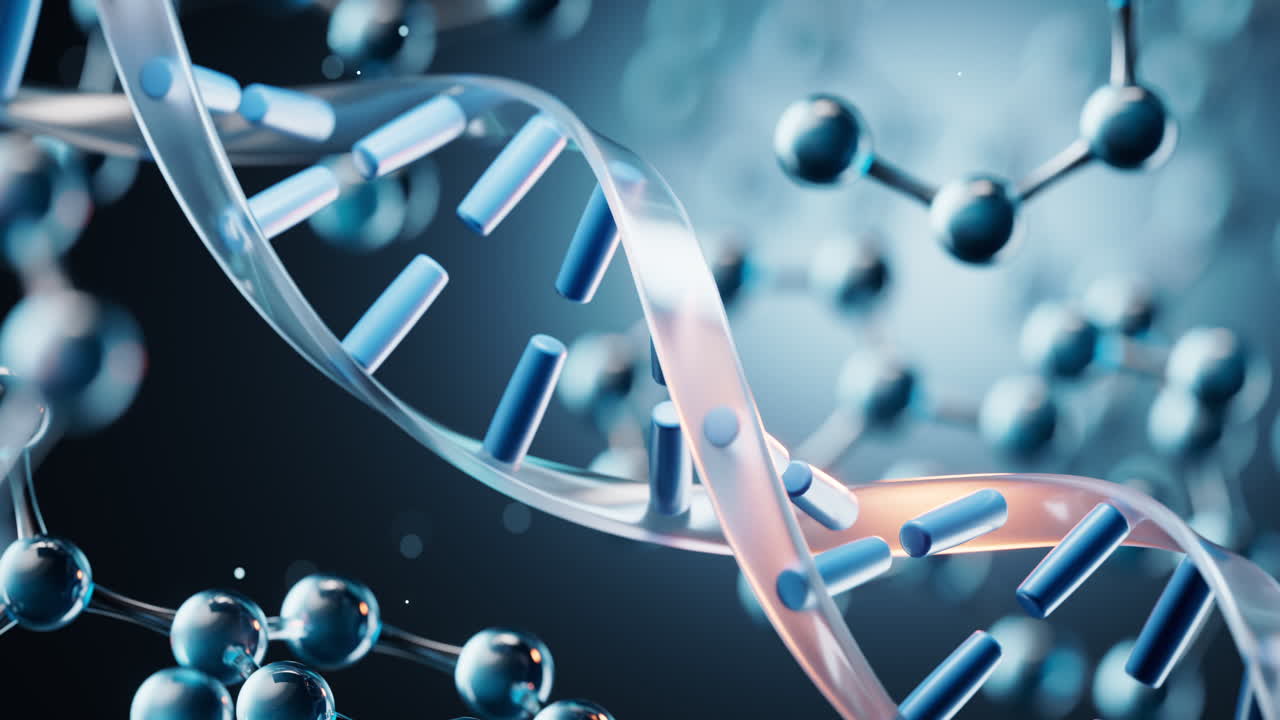 분자 배경과 dna 구조, 3d 렌더링