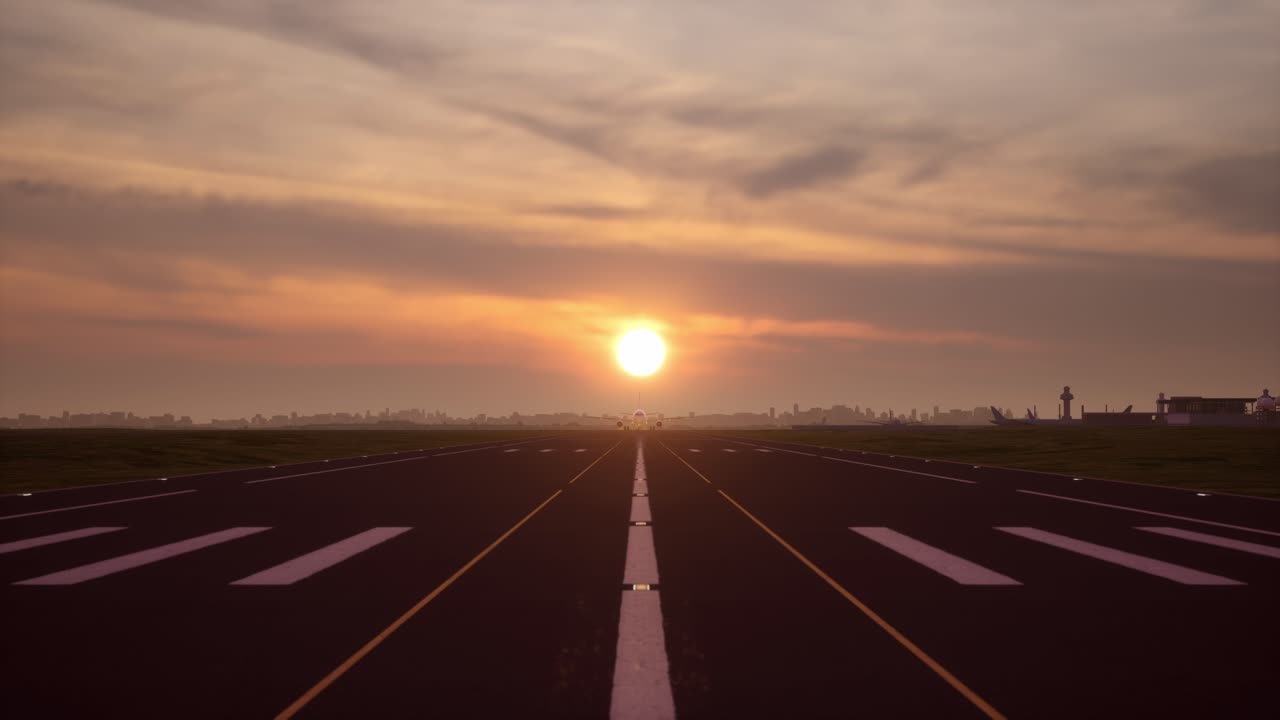 Passenger Airplane Taking Off at Sunset