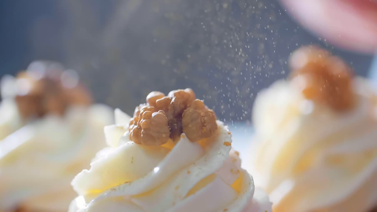 Decorated Cupcakes with Walnuts and Sprinkles