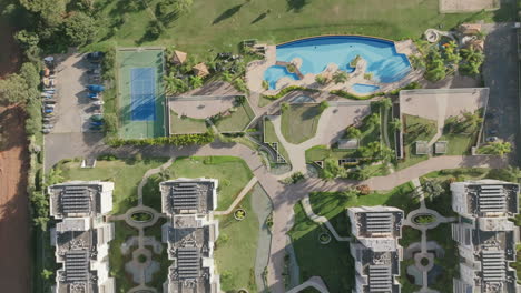 top down aerial footage flying over a resort in brasilia, brazil