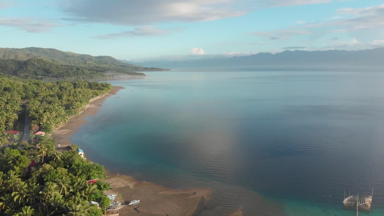 A morning shot of coastal village with blue seas