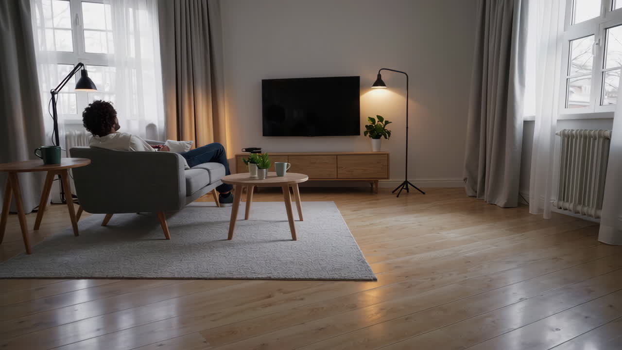Person relaxing on a sofa in a modern living room