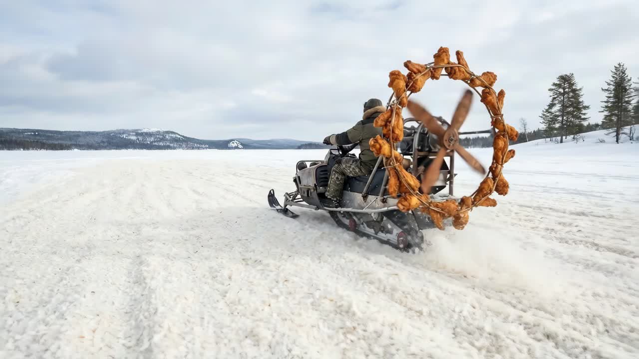 Snescooterkørsel på en frossen sø