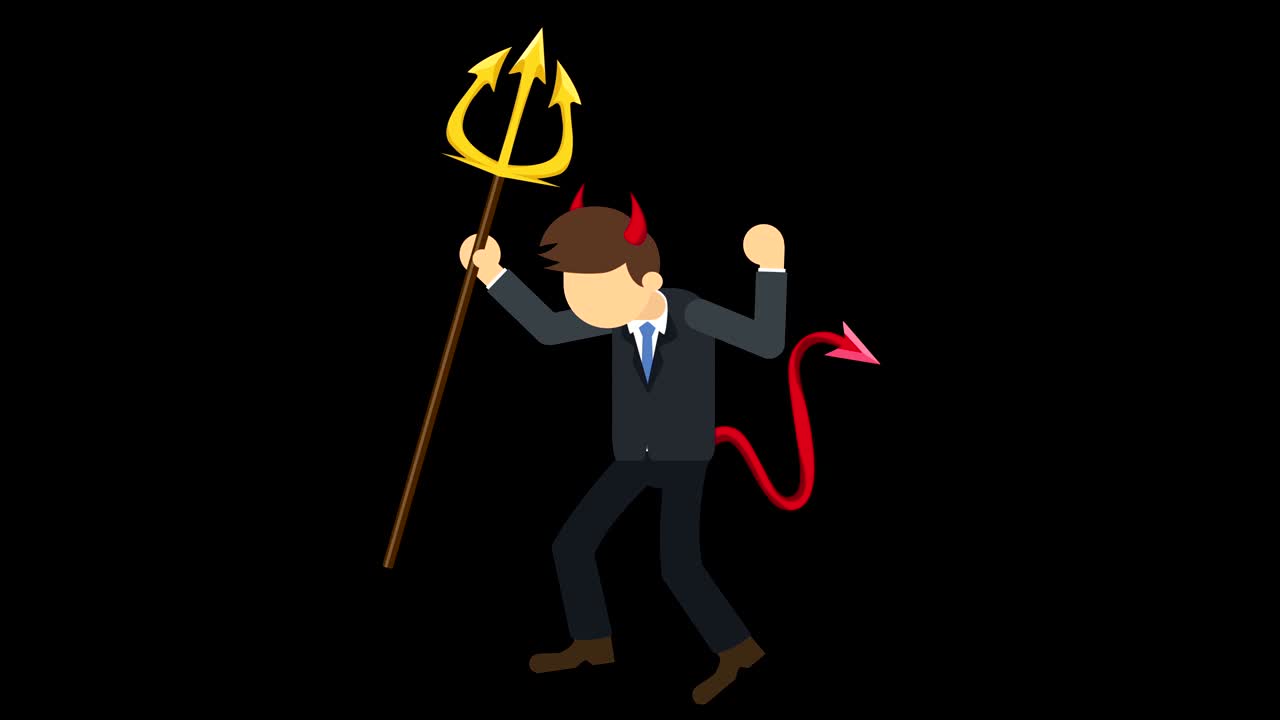 ilustración del diablo espeluznante. personaje de negocios. jefe. cosplay. horquilla y cuerno. animación de bucle abstracto.