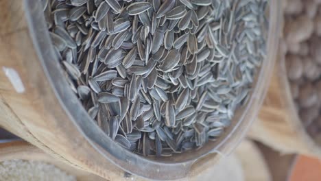 sunflower seeds in a wooden bowl