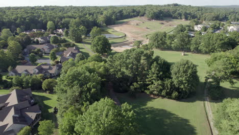 drone over construction sites in neighborhood, new houses, homes