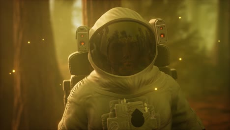 astronauta solitario en el bosque oscuro