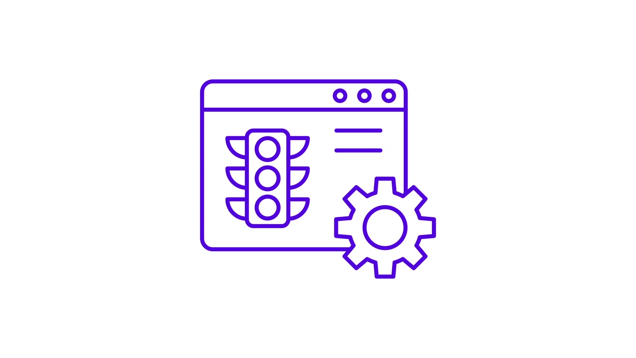 Animated Line Icon of Browser Window with Traffic Light and Gear