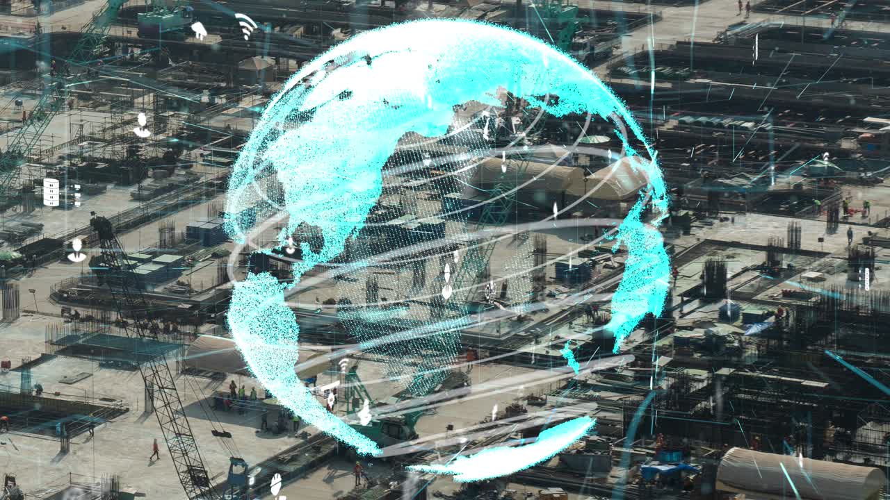 Construction technology concept with alteration graphic over construction site