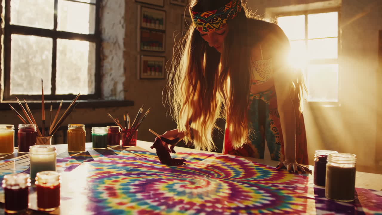 Woman Painting Tie-Dye Art in a Studio